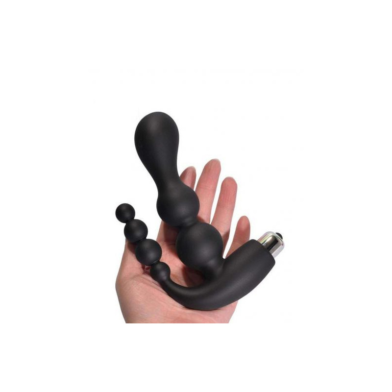 Anal Vagina Black Double Thrust Beaded Vibrator Anal Butt Plug