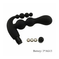 Anal Vagina Black Double Thrust Beaded Vibrator Anal Butt Plug